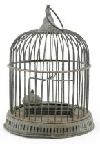 Antique verdigris bronzed metal hanging bird cage, 31.5cm high : For further information on this lot