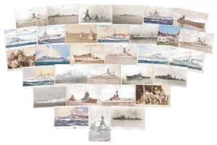Naval and shipping interest postcards, some real photographic including Battleships Returning Home
