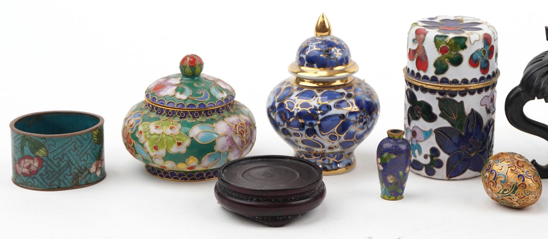 Selection of Chinese items including hand painted porcelain bowl, wooden stands, cloisonne pots - Image 2 of 4