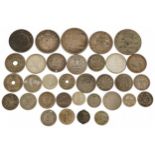 World coinage including United States of America 1/4 dollar and South Africa 2 1/5 shillings, 155g :