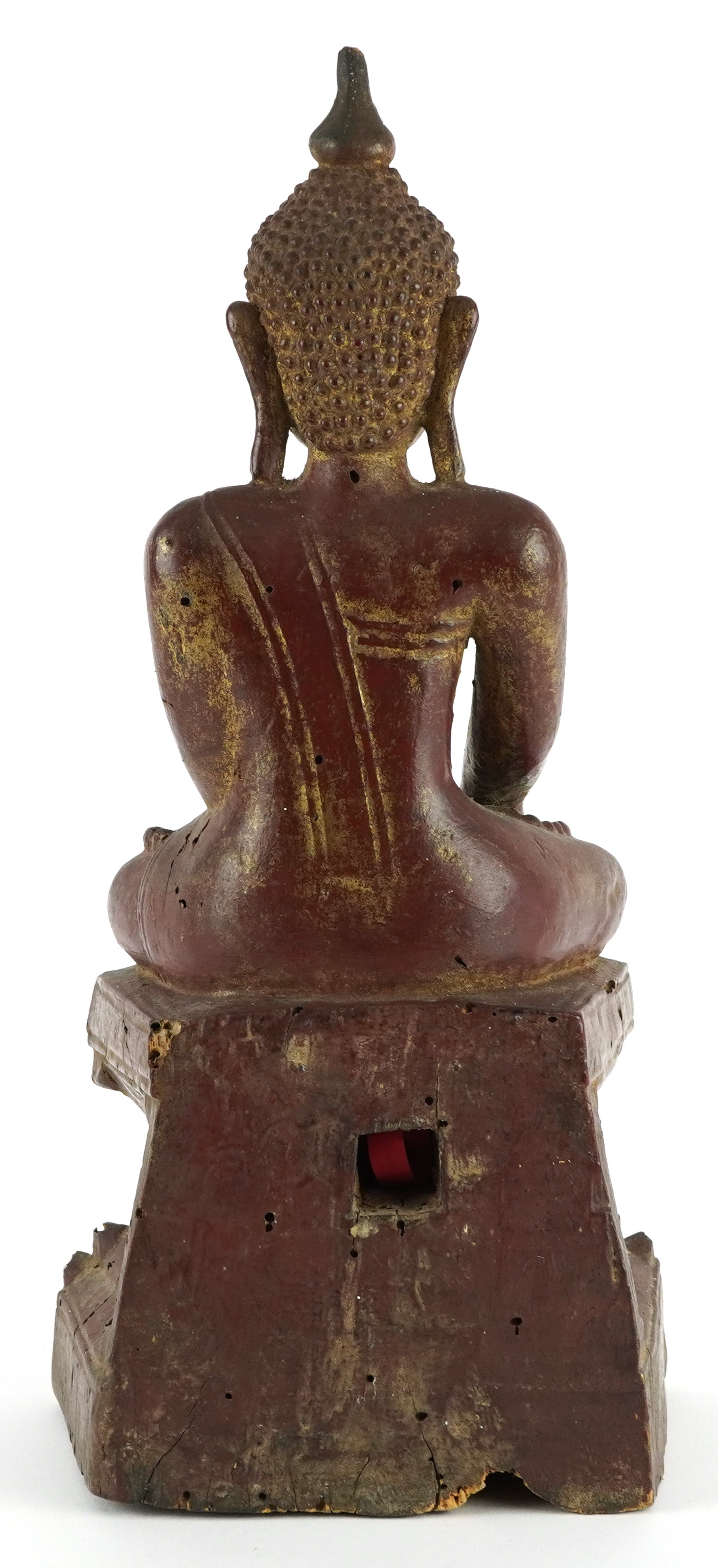 Antique Burmese red and gilt lacquered wood carving of buddha, 29cm high : For further information - Image 2 of 3