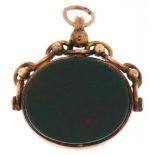 Victorian 9ct rose gold bloodstone and carnelian spinner fob, Birmingham 1892, 2.8cm wide, 8.4g :