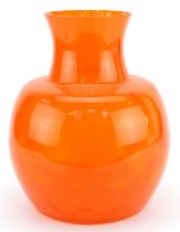 Large orange globe vase, possibly Skio Optical, 30cm high : For further information on this lot