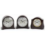 Three Art Deco Smiths Enfield brown Bakelite striking mantle clocks having Arabic numerals, the