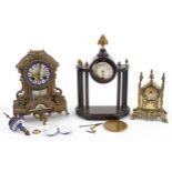 Three 19th century and later clocks including a Gothic style brass cased example and a gilt