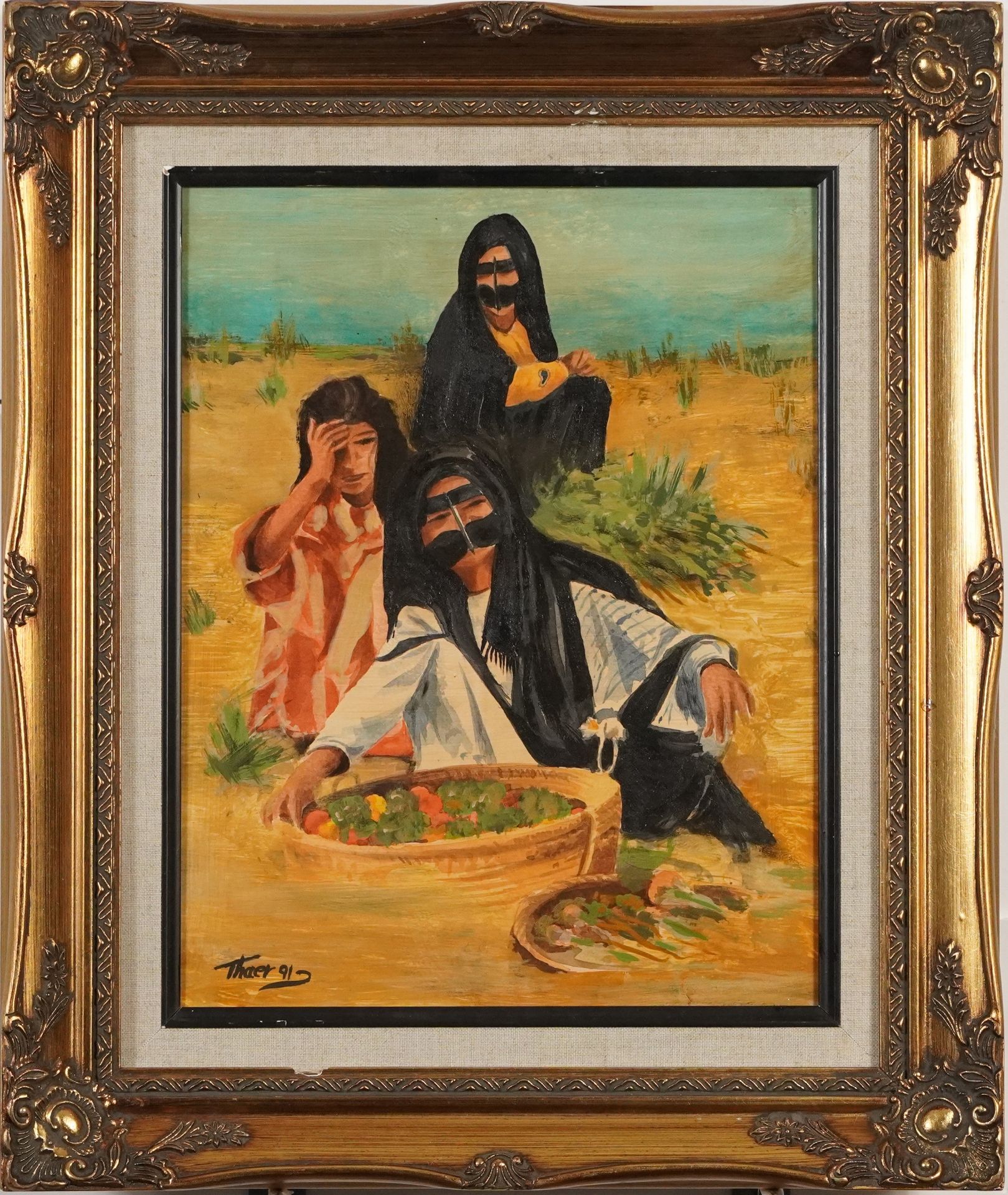 Mother with children, two pictures, mounted and framed, the largest 39.5cm x 29cm excluding the - Image 7 of 10