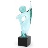 1970s Murano stylised glass figure on square block base with paper label, engraved marks to the