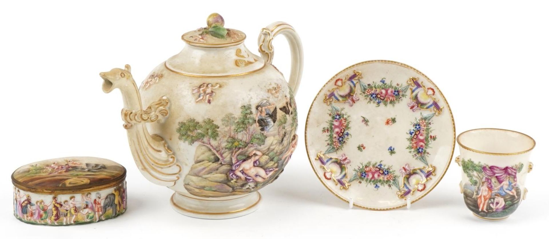 Italian porcelain including teapot impressed Ginori to the base and oval casket, the largest 26cm in - Image 2 of 5