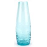 Whitefriars style blue art glass vase with trailed decoration, 25cm high : For further information