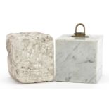 Two masonic interest hardstone Ashlars, one with brass carrying handle, the largest 10cm square :