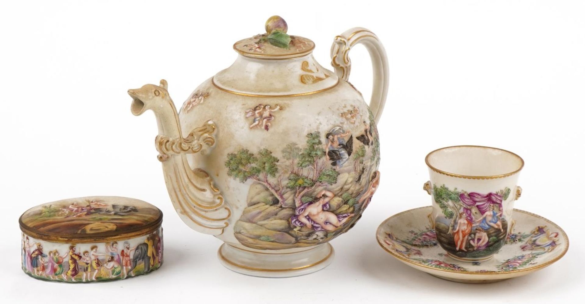 Italian porcelain including teapot impressed Ginori to the base and oval casket, the largest 26cm in