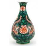 Chinese porcelain vase hand painted in the famille noire palette with phoenixes amongst flowers, six