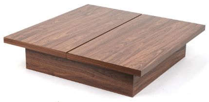 Mid century style beech effect square coffee table with internal storage, 24cm high x 105.5cm square