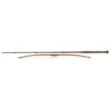 Hardwood longbow and a two piece cane fishing rod, the largest 225cm in length : For further