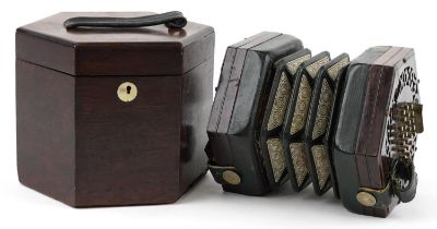 19th century rosewood C Wheatstone of London forty nine button concertina with rosewood case, the