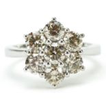 18ct white gold diamond flower head ring, total diamond weight approximately 2.17 carat, size O, 6.