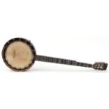 Vintage Apollo banjo with tooled leather case, 92cm in length : For further information on this