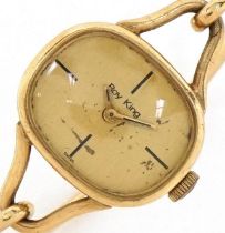 Roy King, ladies 9ct gold wristwatch with 9ct gold strap, the case 23mm wide, total weight 16.4g :