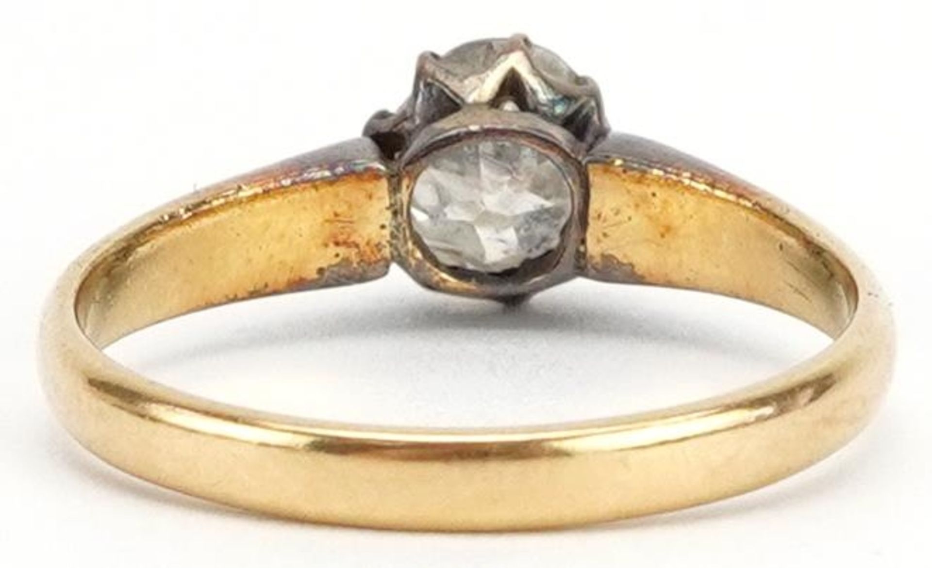 Unmarked gold diamond old wine cut diamond solitaire ring, tests as 18ct gold, approximately 1.12 - Bild 2 aus 3