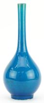 Chinese porcelain long neck bottle vase having a blue glaze, 31cm high : For further information
