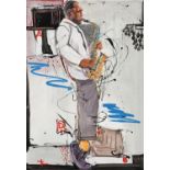 Clive Fredriksson - Jazz musician, oil on board, framed, 100cm x 69cm excluding the frame : For