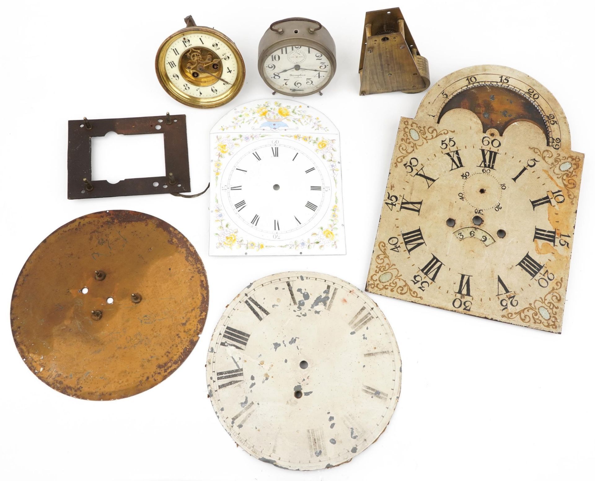 19th century and later clock movements and faces including one with painted moon phase dial, the - Image 3 of 3