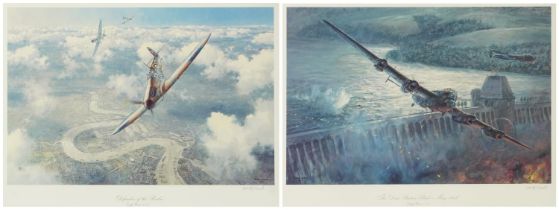 Geoff Hunt - The Dambusters Raid and Defenders of the Realm, pair of pencil signed prints in colour,