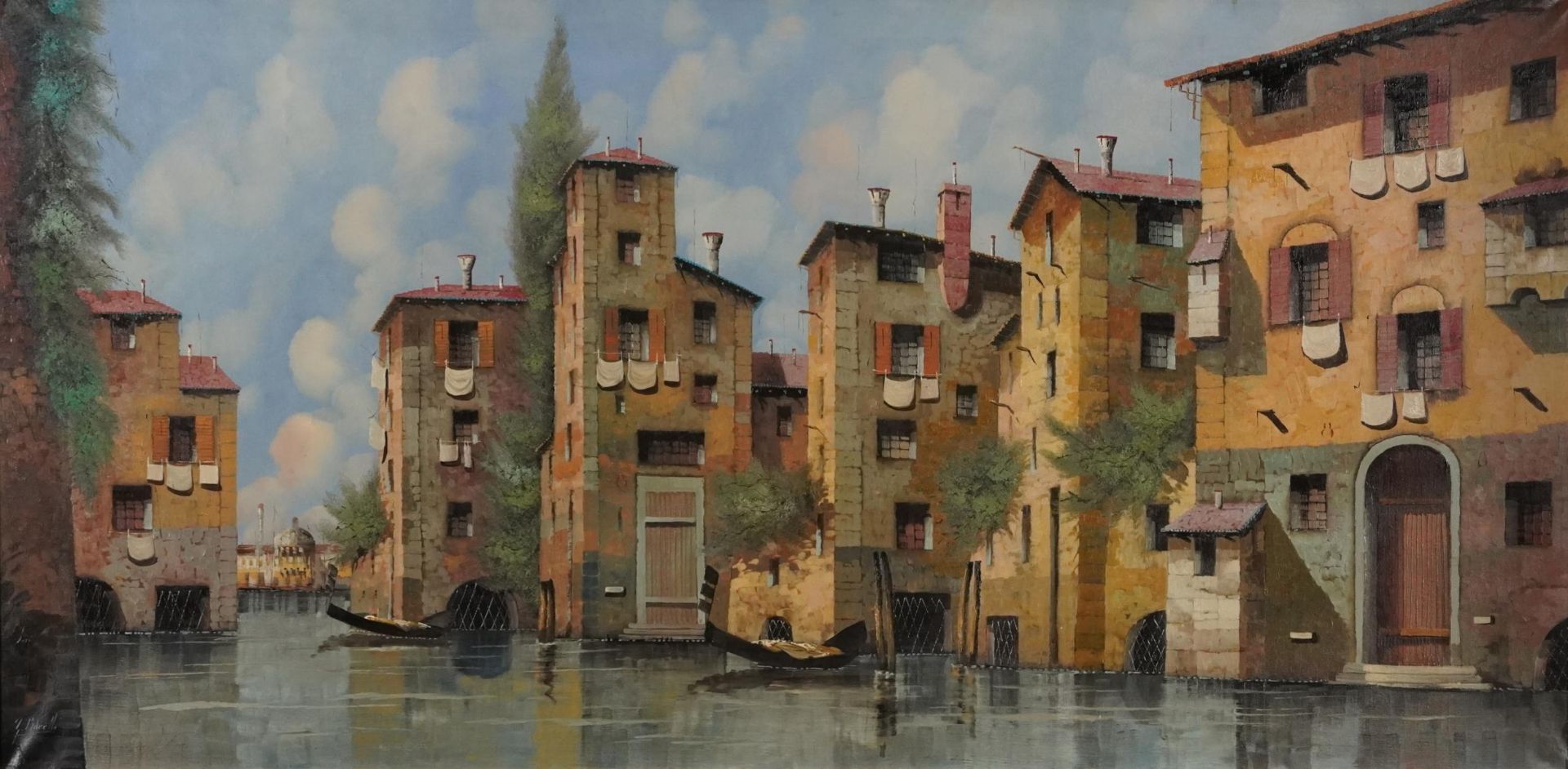 Guido Borelli - Venice with gondolas, Italian Impressionist oil on canvas, framed, 120cm x 60cm