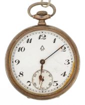 German 900 grade silver open face pocket watch, the enamelled dial with Alchemy symbol, the movement