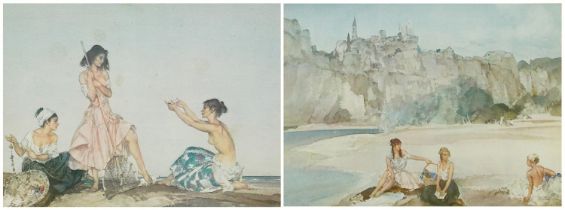 William Russell Flint - Scantily dressed females, pair of prints in colour, mounted, framed and