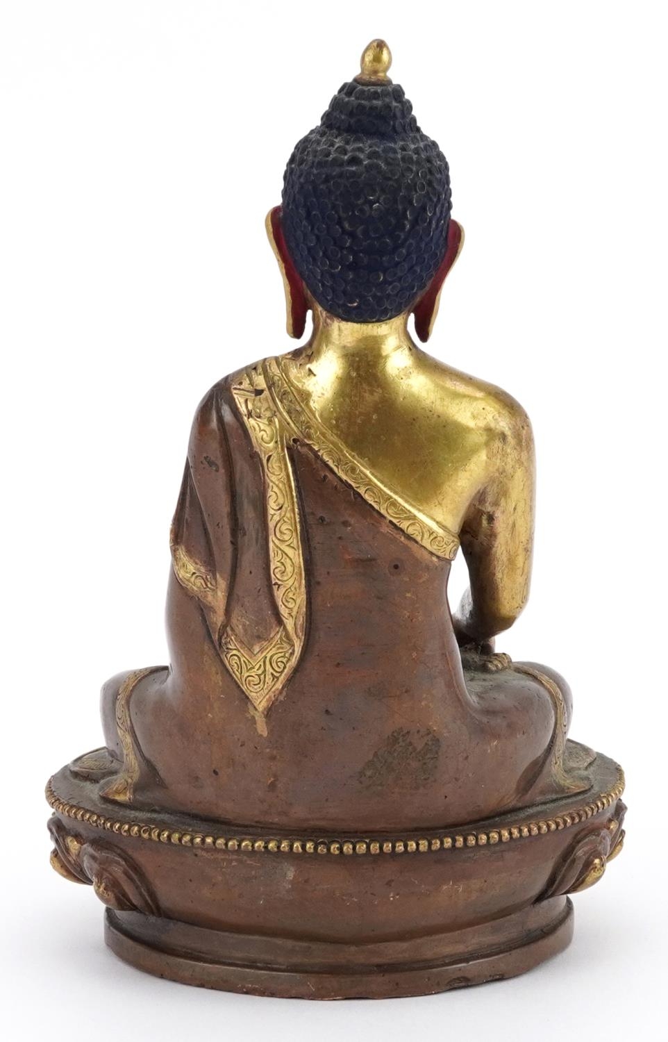 Chino Tibetan partially gilt bronze figure of seated Buddha, 20cm high : For further information - Image 3 of 7