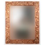 Arts & Crafts copper framed English Rose design mirror with bevelled glass, 50cm x 38cm : For