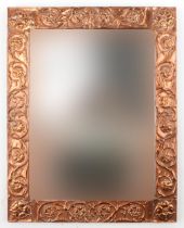Arts & Crafts copper framed English Rose design mirror with bevelled glass, 50cm x 38cm : For