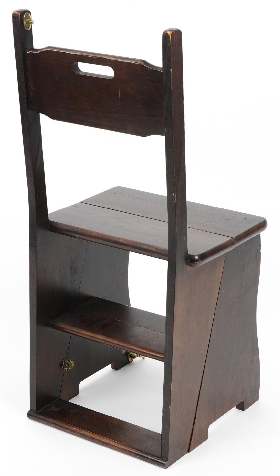 Set of stained pine metamorphic library steps/chair, 82cm high as a chair, 92cm high as a ladder : - Image 4 of 5