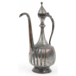 Afghan coppered white metal pitcher engraved with flowers, 43.5cm high : For further information