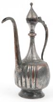 Afghan coppered white metal pitcher engraved with flowers, 43.5cm high : For further information