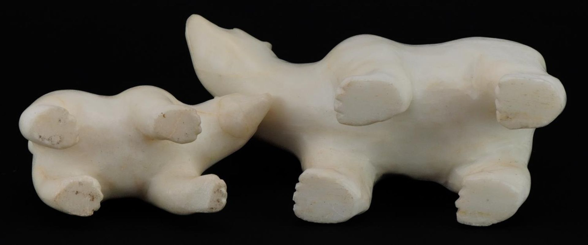 Two Art Deco style carved alabaster polar bears, the largest 19.5cm in length : For further - Image 3 of 3