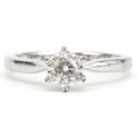 9ct white gold diamond solitaire ring, approximately 0.25 carat, housed in a Warren James box and