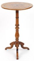 Victorian oak tripod side table with circular parquetry inlaid top, 70cm high x 43cm in diameter :