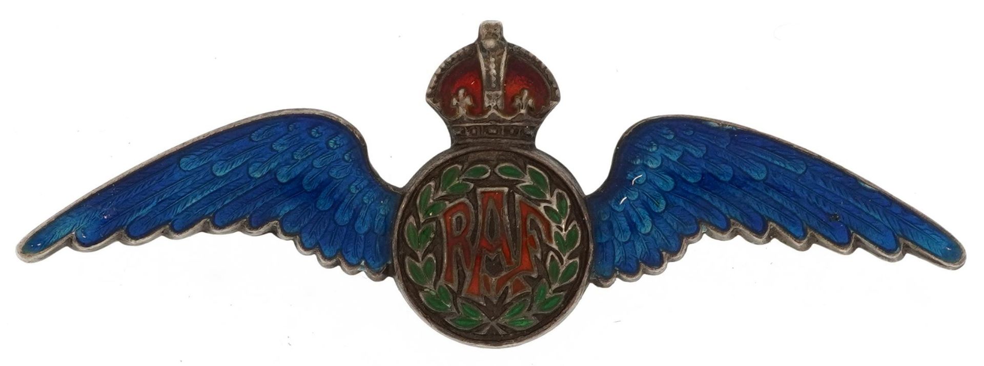 British military RAF sterling silver and enamel sweetheart brooch, 6cm wide, 6.2g : For further