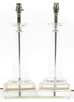 Pair of heavy cut glass conical table lamps, 46cm high : For further information on this lot
