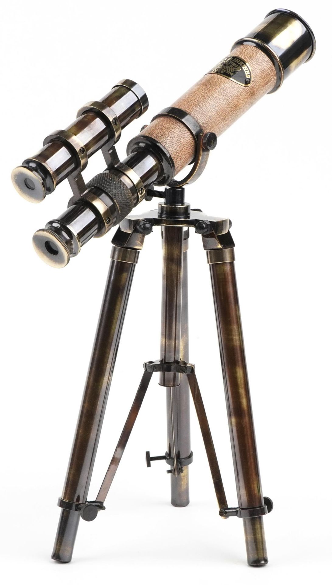 Naval interest brass tripod desk telescope, 31cm high : For further information on this lot please - Image 2 of 3