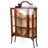 Art Nouveau inlaid mahogany display cabinet on splayed legs, 181.5cm H x 107cm W x 38cm D : For