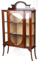 Art Nouveau inlaid mahogany display cabinet on splayed legs, 181.5cm H x 107cm W x 38cm D : For