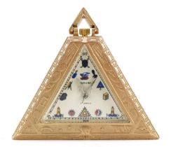 Masonic interest silver gilt triangular pocket watch, 5cm high, 51.3g : For further information on