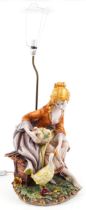 D Polo Uiato for Capodimonte, large ceramic goose girl table lamp, 55cm high excluding the fitting :