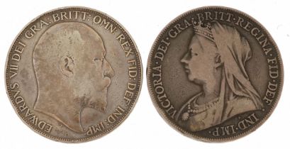 Two silver crowns comprising dates 1898 and 1902, 55g : For further information on this lot please