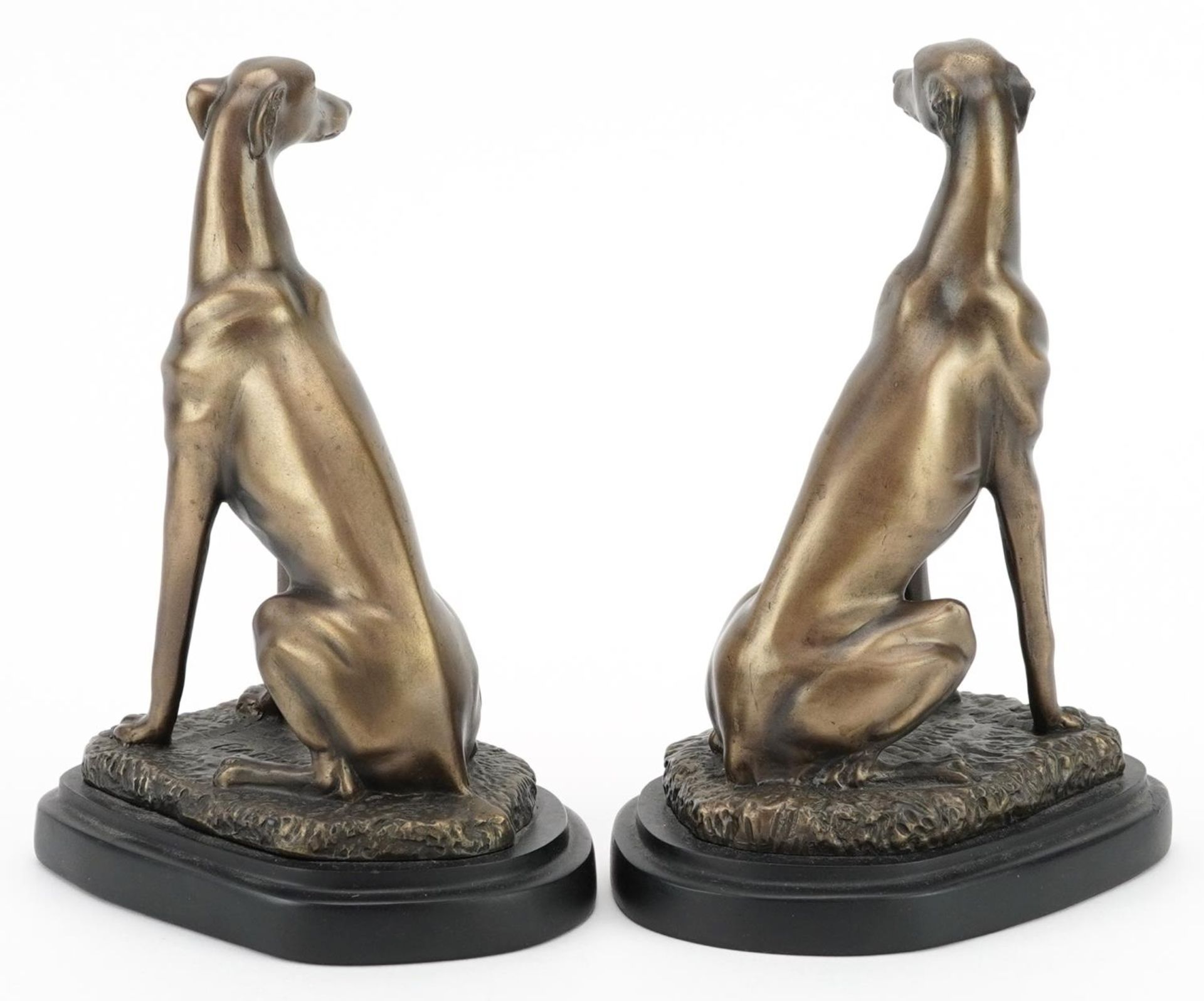 After Barrie, pair of bronzed studies of seated greyhounds, 18.5cm high : For further information on - Image 2 of 4