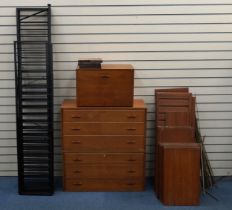 Mid century Staples Ladderax teak modular wall unit including various shelves and cupboards : For