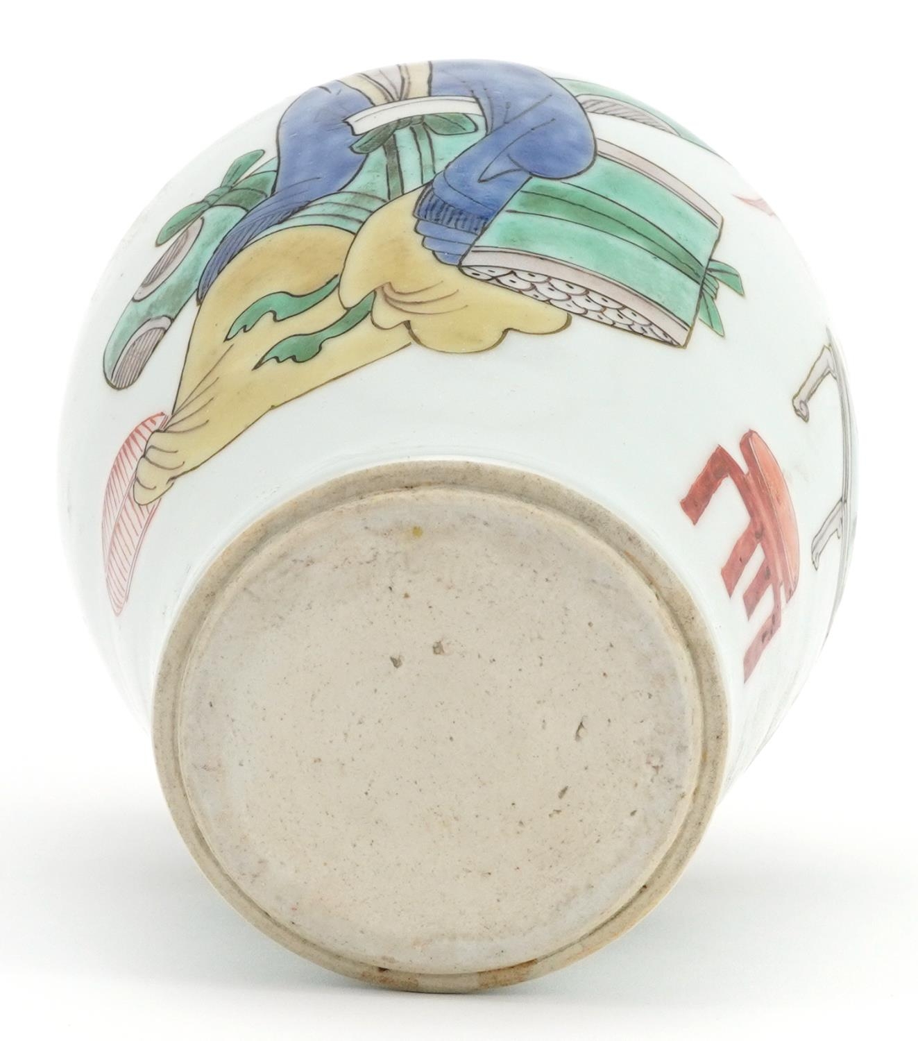 Chinese porcelain baluster vase hand painted in the famille verte palette with a scholar, 20cm - Image 6 of 6